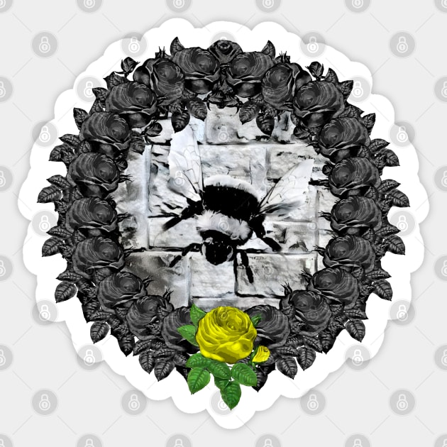 Bee Yellow Rose Wreath Sticker by Nuletto